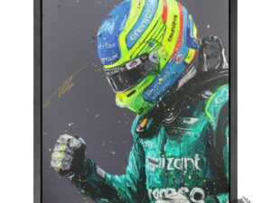 2023 Fernando Alonso Signed Aston Martin Hand Embellished Portrait Print Paul Oz Artwork