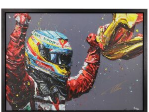 Fernando Alonso Signed Scuderia Ferrari Hand Embellished Portrait Print Paul Oz Artwork